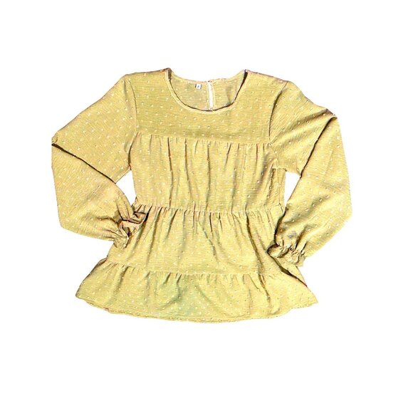 CCC Green Long Sleeve Tiered Midi Dress Textured Dot Pattern Ruffle Cuffs Mediu - Picture 6 of 8